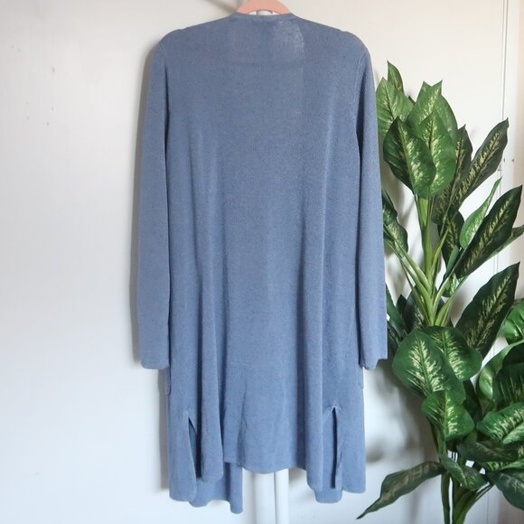 J.Crew Linen Viscose Long Open Front Cardigan Duster Sweater Blue XL Lagenlook - Picture 2 of 7